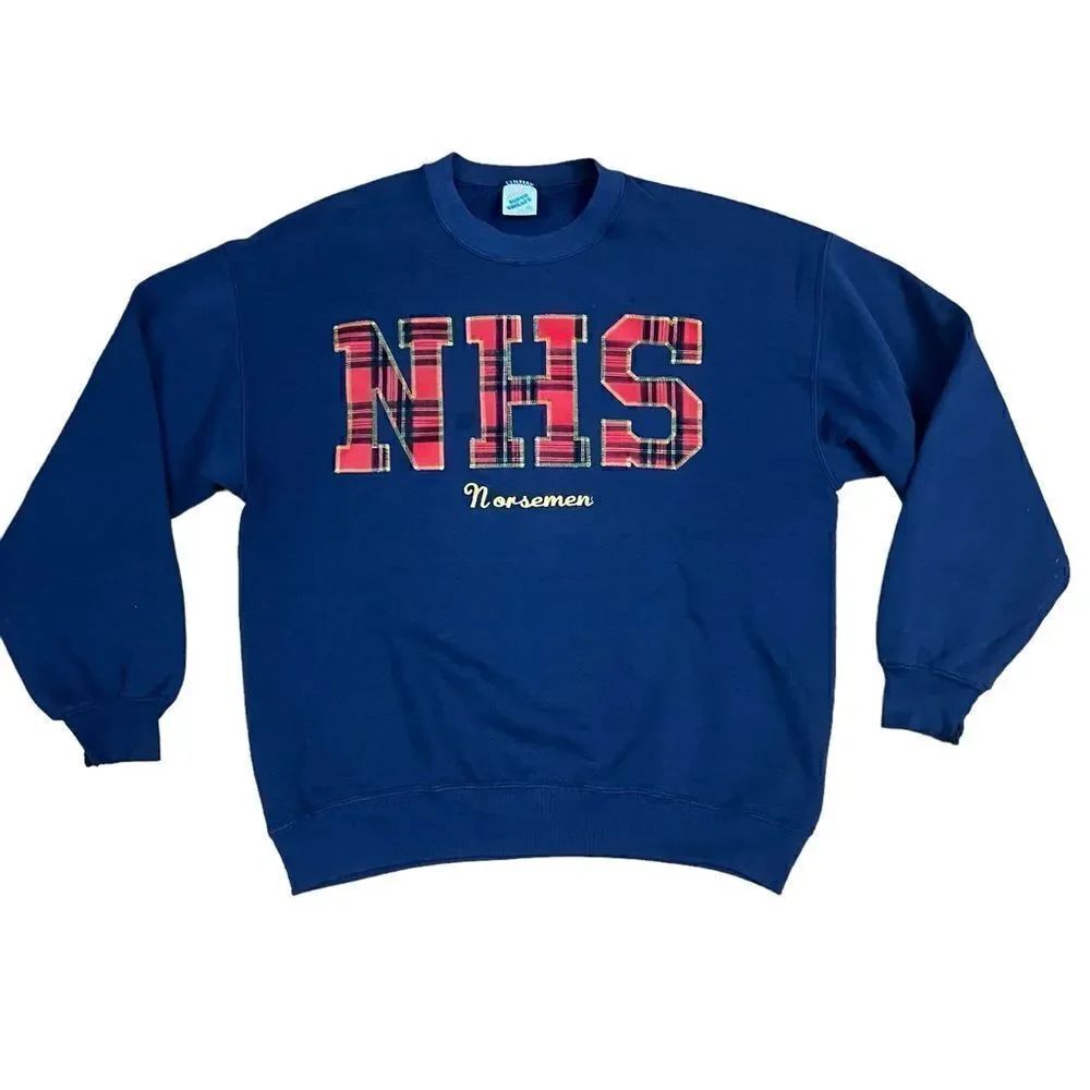 Vintage Jerzees NHS Horseman Plaid Lettering Crew Sweatshirt